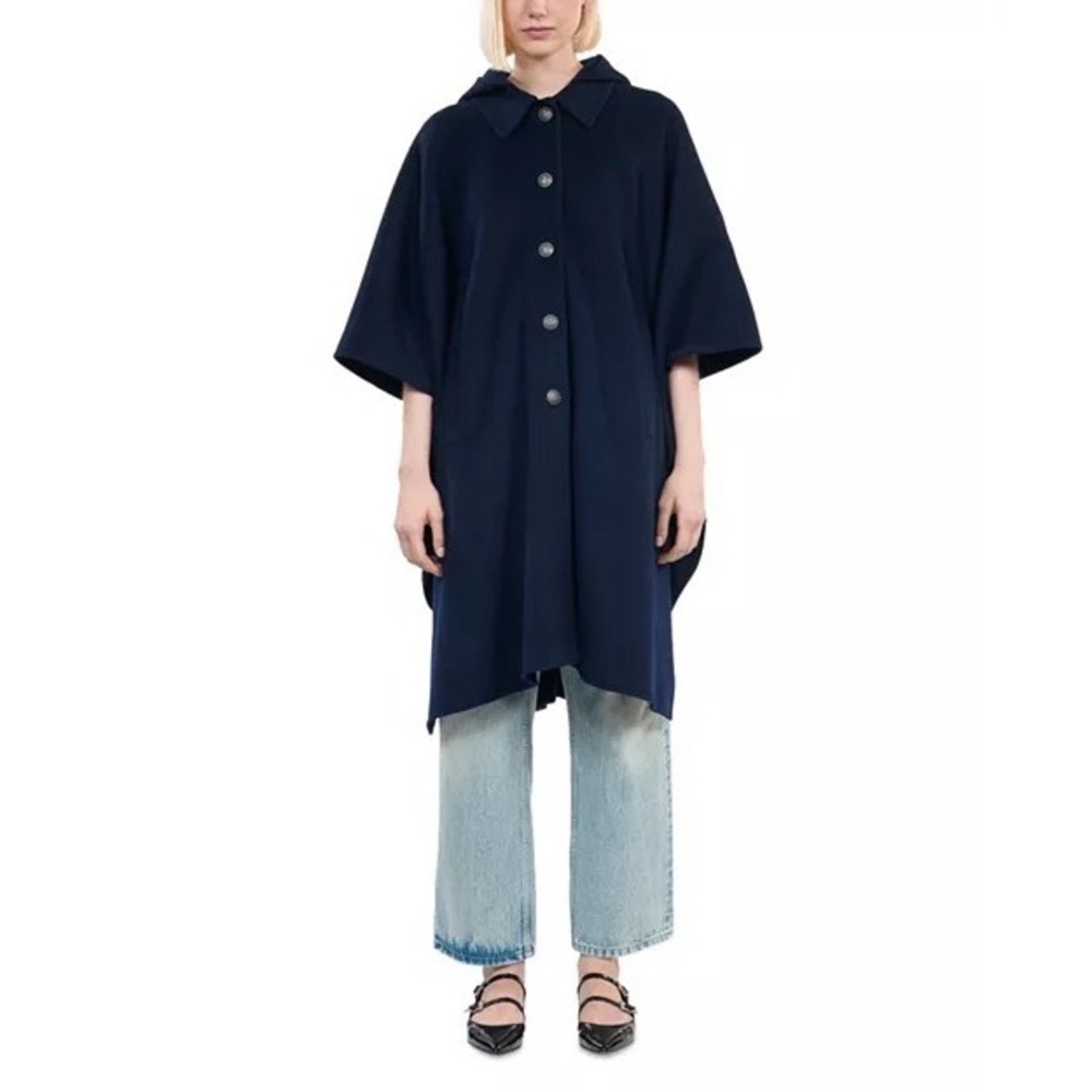 The Kooples NEW Oversized‎ Hooded Cape Coat Navy Blue Size One-Size MSRP $715